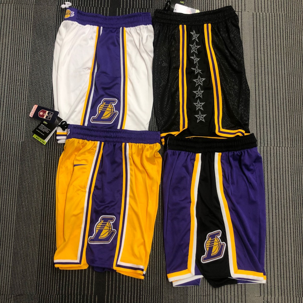 Calça Masculina De Bolso Com Pressão Quente 2024 Los Angeles Lakers Basketball Jersey Shorts-Preto/Roxo/Amarelo/Branco
