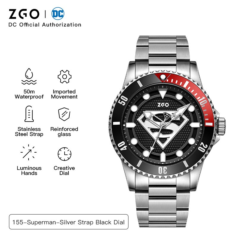 Relógio de quartzo masculino ZGO X Superman. Relógio à prova d
