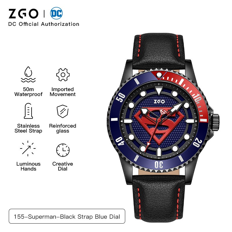 Relógio de quartzo masculino ZGO X Superman. Relógio à prova d