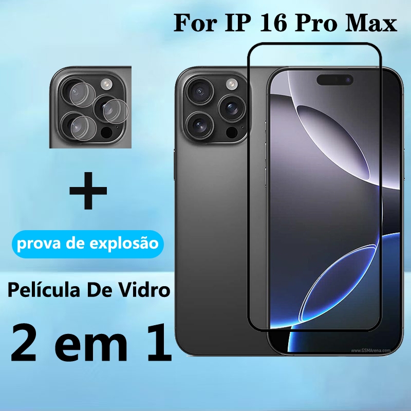 2 Em 1 Película De Vidro iPhone 16 Pro Max Pelicula Temperado Protetor ...