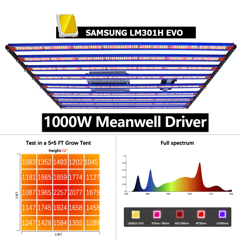 Samsunglm301h evo LED Grow Light Bar para Tenda Interior de FloresLâmpada Phyto UV IR Meanwell Driver LM301H 650W 1000W