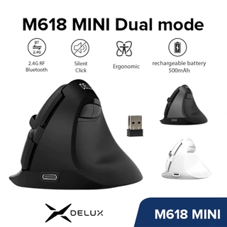Delux M618mini Dual Mode Bluetooth 4.0 2.4G Cliques Silenciosos Sem Fio Ergonômico Vertical 500mAh Mouse De Computador R