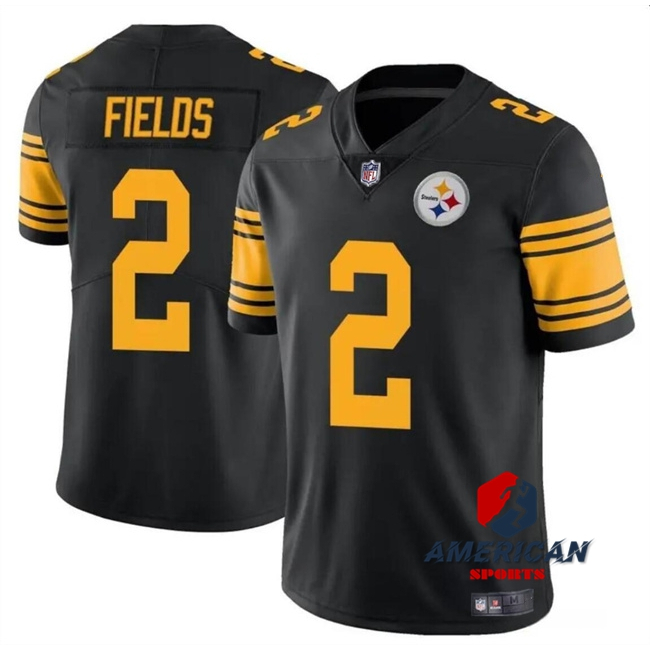 Camisa Masculina De Futebol Americano Pittsburgh Steelers Justin Fields Preto Limitado