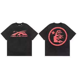 Hellstar NFC2024 Verão Novo Algodão De Manga Curta Marca Americana Na Moda Retro Lavado Casual Solto High Street Camiseta