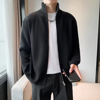 2024 outono inverno Cardigan camisola americano Retro Casual estilo preguiçoso com decote em V camisola masculina casaco de cor sólida