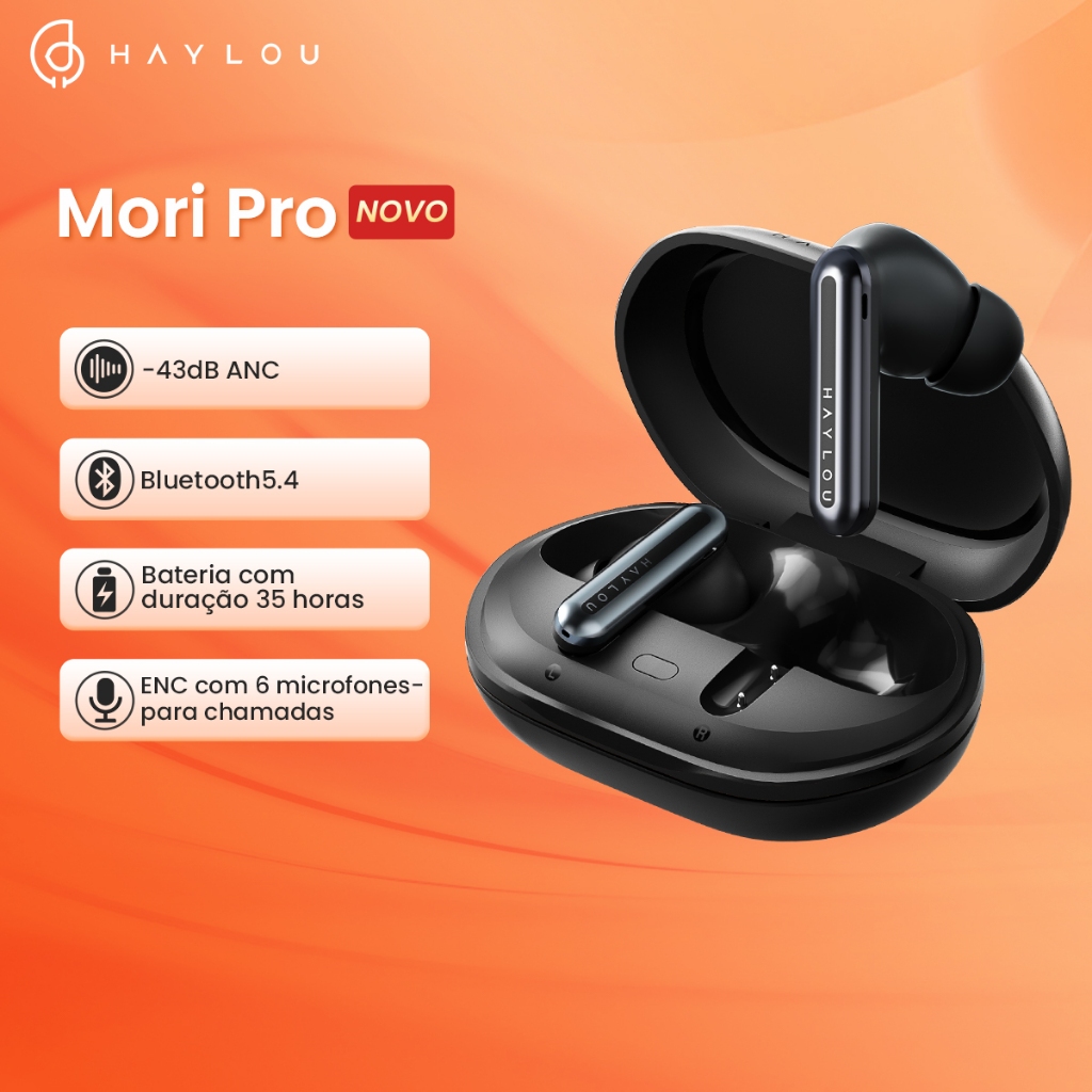 Haylou Mori Pro ANC-43dB Fones De Ouvido 35h-Bateria IPX4 à prova d'água 6-Mic Bluetooth5.4 Earbuds