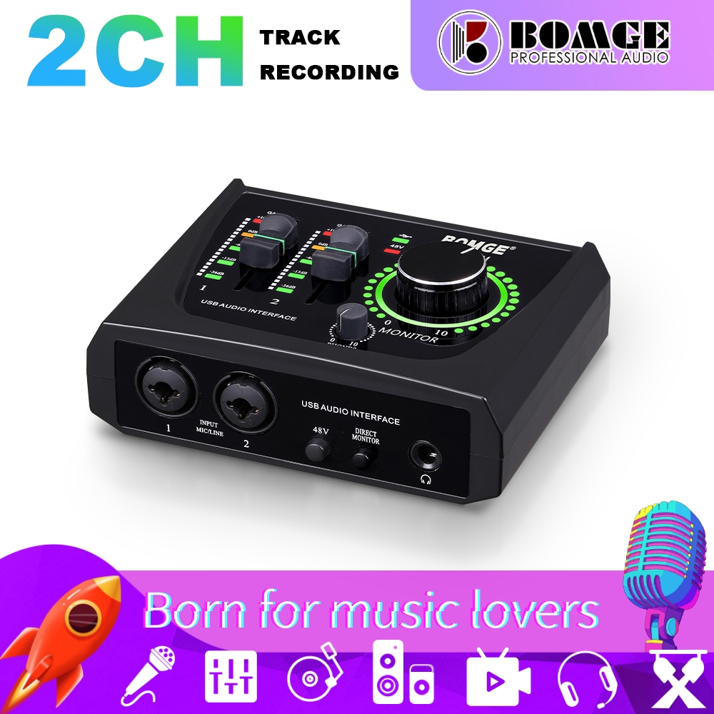 BOMGE Mini Interface De Áudio USB De 2 Canais Para Gravação , Streaming E Podcasting Com XLR/48V Phantom Power , De Qualidade De Estúdio Guitarristas , Vocalistas , Podcasters Ou