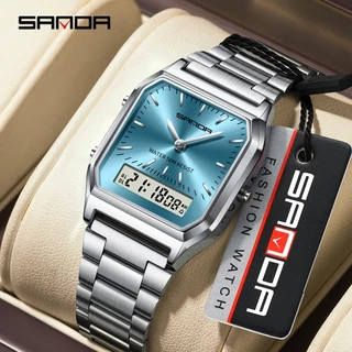 SANDA 747 Relógio Digital Masculino De Quartzo À Prova D'água Casual Fashion Resistente Ao Desgaste Quadrado Com Pulseir