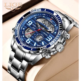 relogio masculino LIGE Novo Relógio Moda Data Quartz Homen Relógios Top Marca Luxo Cronógrafo Esporte Duplo Display Pulseira Homens Relógios