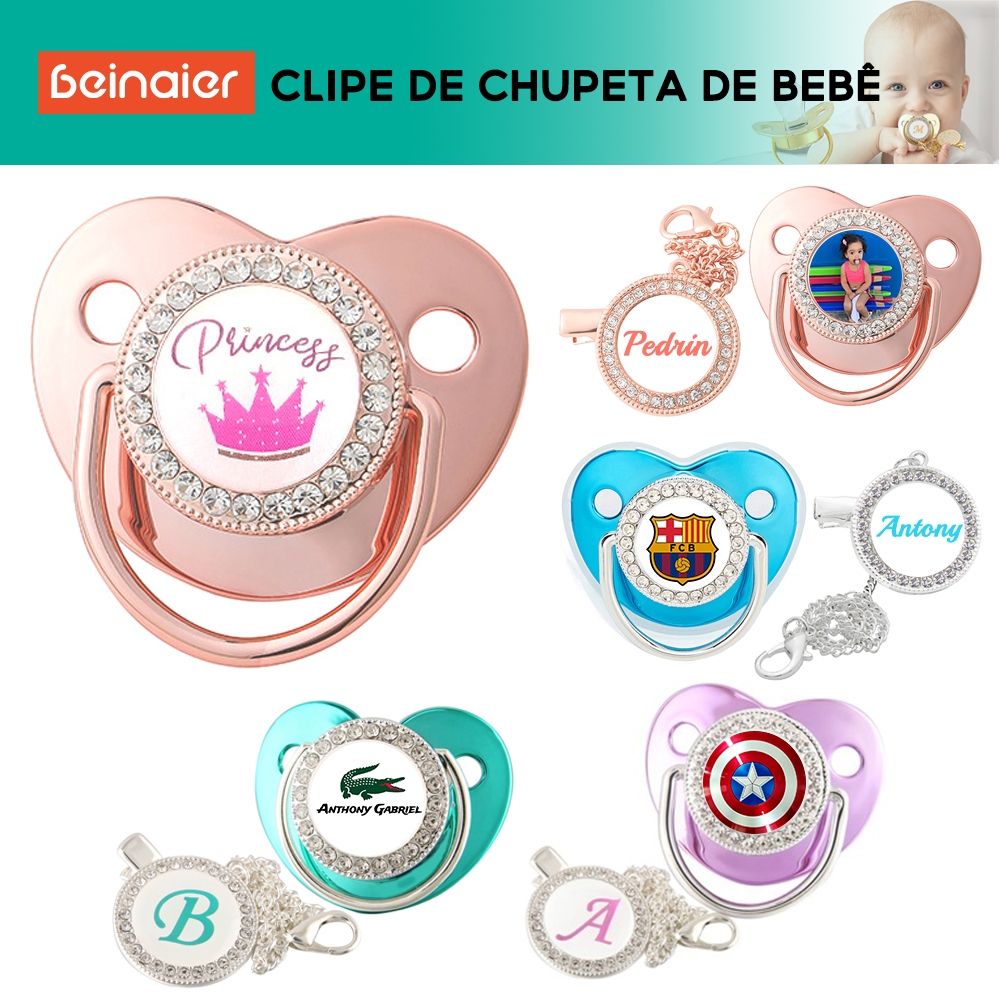 Chupeta específica do bebê que pode criar nomes e fotos do bebê