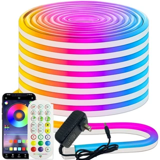 Luzes De Corda De Néon LED RGBIC Com Controlador Remoto De APP De Sincronização De Música E Adaptador De Energia , Lâmpada De Fita Waterpoof , Tiras Flexíveis De Design DIY Para Quarto , Sala De Estar , Jogos , Decoração De Festa