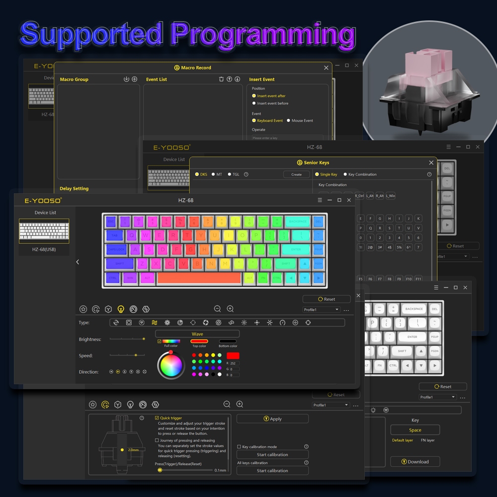 E-YOOSO Hz-68 RGB USB Mini 8K RT Teclado De Jogo Mecânico