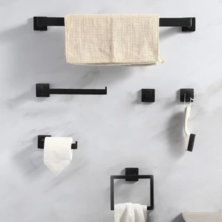 Conjunto De Barra De Toalha De Tubo Quadrado , Toalheiro De Aço Inoxidável , Anel , Gancho De Casaco De Banheiro , Suporte Papel , Pingente