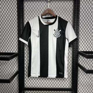 Camisa de futebol listrada preta e branca de manga curta CS 24/25 (versão torcedor) KJPD