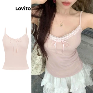 Lovito Casual Simples Renda Braid Up Tank Top para Mulheres L100MD517