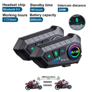 1/2x Interfone De Música Bluetooth 5.3 Fone De Ouvido Intercomunicador Para Motocicleta À Prova D'água 300m