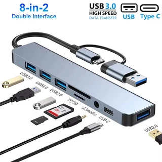 8 Em 2 hub USB A Tipo C Concentrador Docking Station Multi Adaptador Leitor De Cartão SD TF Áudio-Doca Divisor Para MacBook Ar PC