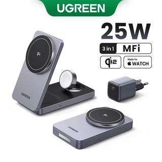 UGREEN 3-Em-1 25W Carregador Magnético Sem Fio Suporte Protocolo MPP Para iPhone 16 15 Pro Max/AirPods/Applewatch Macsafe Rápido