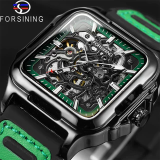Forsining Relógio Mecânico Automático Esportivo Oco Masculino Legal Fashional Pulseira De Silicone Esqueleto Relógios De Pulso