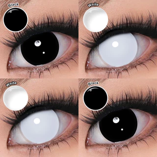 Lentes De Contato Coloridas Magister Para Cosplay Anime Halloween Brancas/Pretas Cegas 14.5 Mm