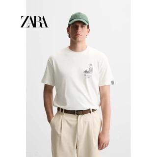 ZARA Nova Camiseta Masculina De Algodão Estampada slim fit Gola Reta Redonda Manga Curta 0962369