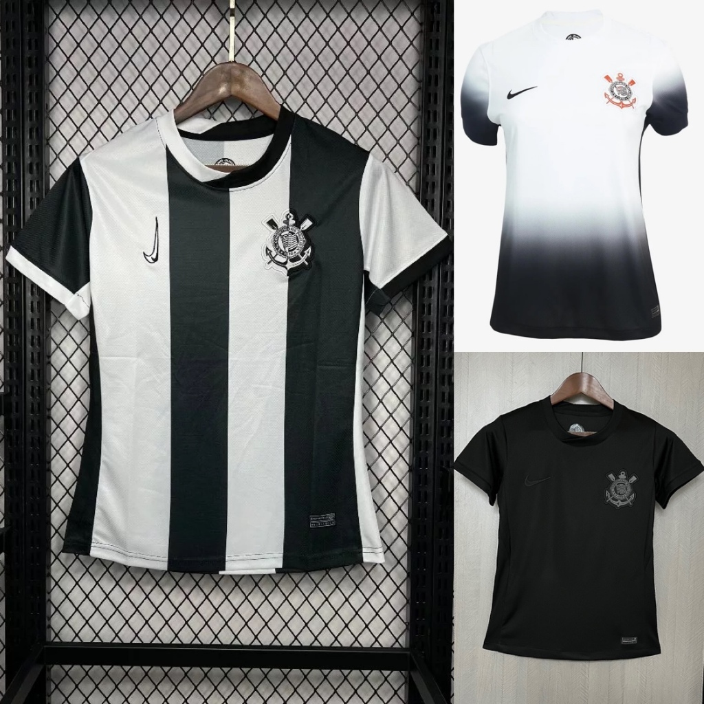 Camiseta listrada preta e branca Clfa 24/25 | Futebol Esportivo Feminino
