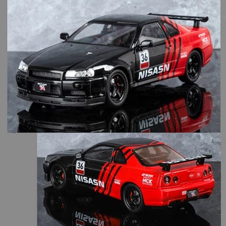 Escala 1/24 Nissan GTR Diecast Alloy Pull Back Car Brinquedo Colecionável Presentes Para Crianças