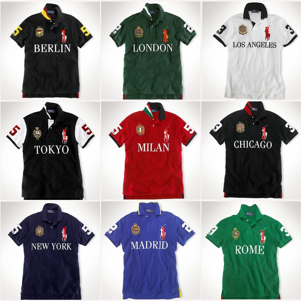 RLSummer Camiseta Masculina De Manga Curta Lapela Camisa POLO Verão Bordado Grande Pônei Solto