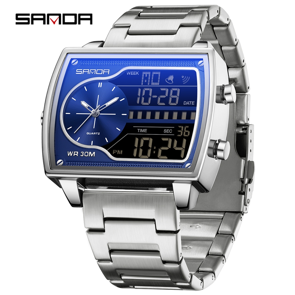 SANDA 6163 Relógio Masculino De Quartzo Eletrônico Quadrado De
