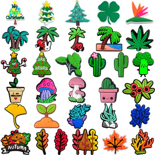 34 Estilos Verde Vegetação Cogumelo Tênis Encantos Sandálias Pingente Botão Original Sapato Tamanco Pinos Presentes Para