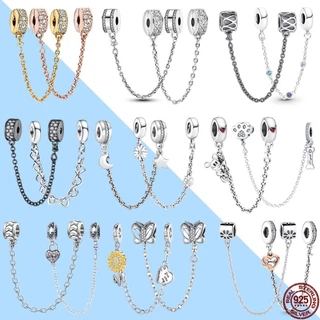 925 pingente de prata esterlina com zircônia de segurança cristal diversificado Pavé corrente de segurança fixação clipe charme DIY Pan charme jóias