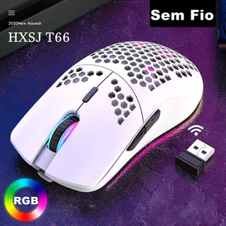 HXSJ T66 Rato Para Jogo Sem Fios 2.4G RGB Lighting Charging Mouse com DPI Ajustável Ergonómico Design para Portátil De Secretária
