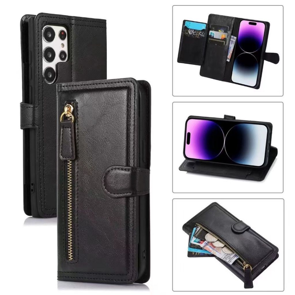 Capa De Couro Para Samsung Galaxy S24 S23 S22 S21 S20 S10 Plus Ultra S23FE S20FE Nota 20Ultra Zipper Carteira 2 In1 Design