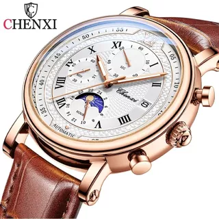 CHENXI 976 Relógio De Quartzo Masculino Multifuncional , Pulseira De Couro Para Cavalheiro De Negócios , Pulso À Prova D'água