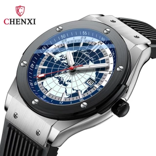 CHENXI 82442 Mapa Mundial Design Relógio De Quartzo Masculino Pulseira De Silicone Business Elite Pulso À Prova D'água