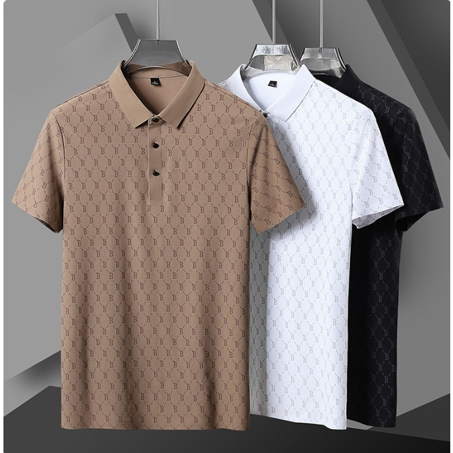 Nova Camisa polo De Manga Curta Sem Costura De Seda Gelada Quente De Verão Com Alta Elasticidade E base De Roupas Mascul