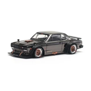 Poprace PR640097 1/64 Nissan Skyline GT-R V8 Drift Hakosuka Carro Modelo Em Escala Fundida Cromado Escuro