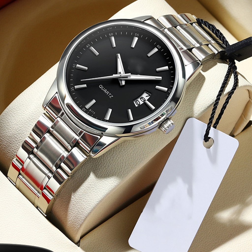 Relógio Para Homens À Prova D'água Original Aço Inoxidável Quartzo Preto Branco Modelo De Pulso