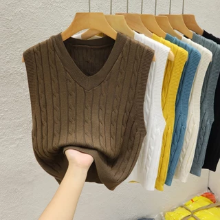 Colete curto feminino novo estilo com decote em V estilo ocidental All-Match Top de malha em Promoção na Shopee Colete curto feminino novo estilo com decote em V estilo ocidental All-Match Top de malha