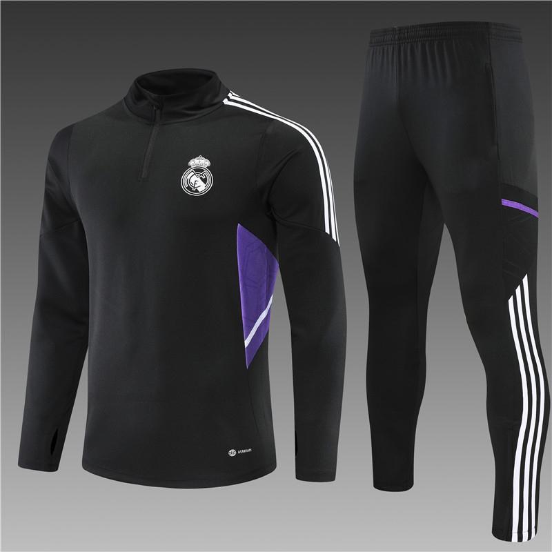 Real Madrid Manga Comprida Uniforme De Treinamento De Futebol Meia Camisa De Zíper Longo