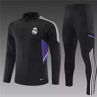 Real Madrid Manga Comprida Uniforme De Treinamento De Futebol Meia Camisa De Zíper Longo