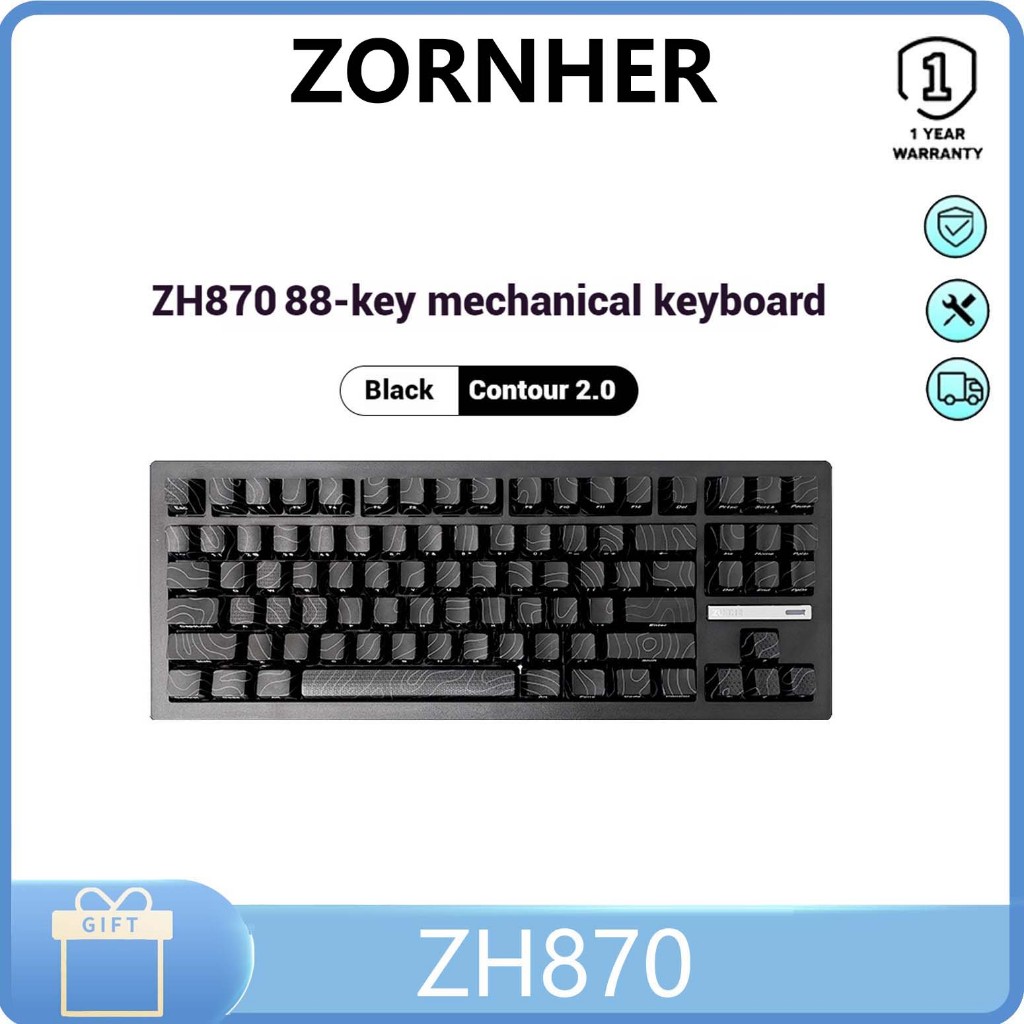 Zornher ZH870 Black Contour 2.0 Teclado Mecânico Com Fio Sem Bluetooth Personalizado Som mahjong De Escritório