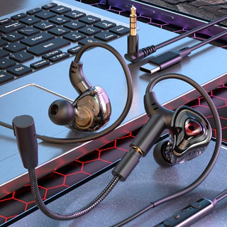SPRISE G59 Fone de Ouvido com Fio para Jogos com Grave, Microfone Duplo, Cancelamento de Ruído, PC, Desktop, Headset,