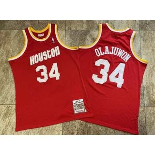 Camisa Masculina Houston Rockets Hakeem Olajuwon Mitchell E Ness Red Swingman
