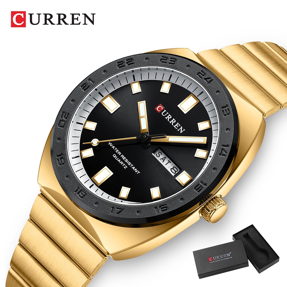 Novo CURREN Relógios Masculinos Original Autêntico Aço Inoxidável Retro Simples Luminoso Quartzo Analógico 8473