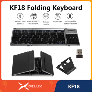 Delux KF18 Portátil Bluetooth Sem Fio 2.4G Dongle Teclado Dobrável , Touchpad , Interruptores De Tesoura , Clique Silenc