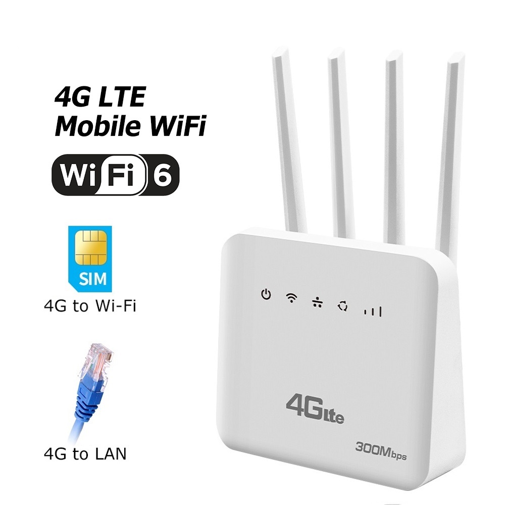Roteador WiFi6 LTE Com Slot Para Cartão SIM 4G Modem WiFi De 300 Mbps Quatro Antenas Booster Signal Móvel Europa