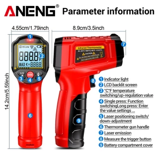 Novo Termômetro Infravermelho ANENG TH202 - Pistola de Temperatura Sem Contato com Display LCD Retroiluminado, Mede de
