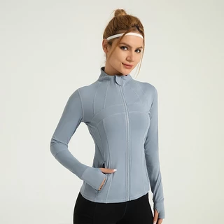 Jaqueta Feminina Com Zíper Para Ioga, Plus Size, Gola Alta, Elástica, Secagem Rápida, Treinamento Físico, Corrida