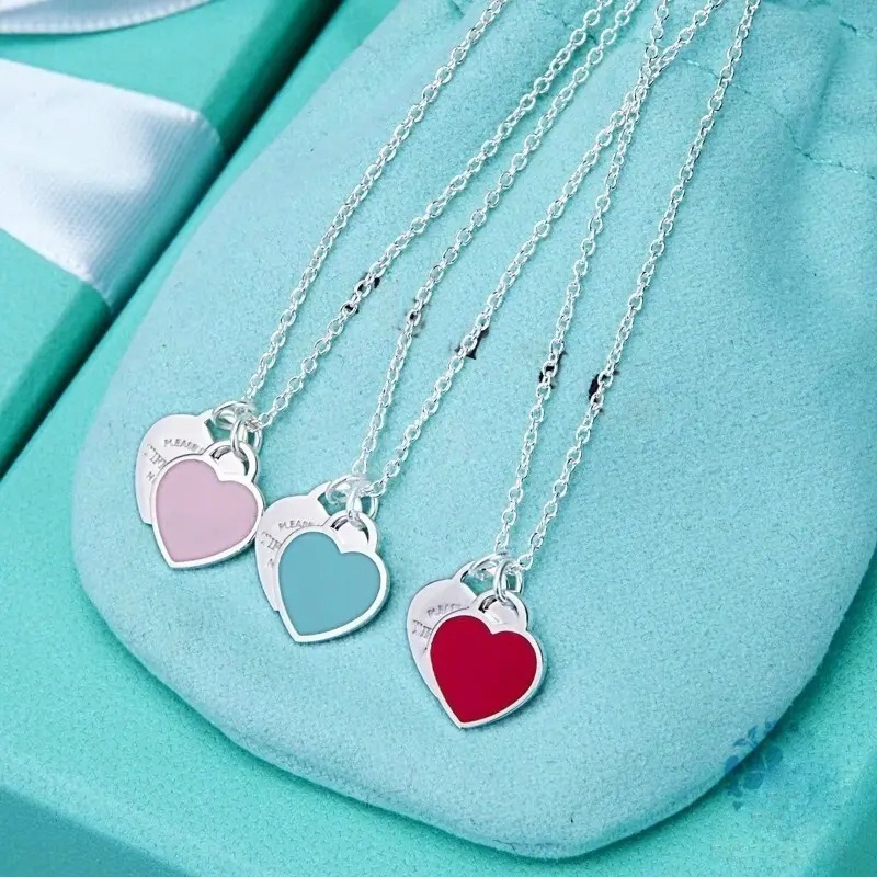 S925 colar de prata feminino clássico azul amor colar luz luxo jóias ...